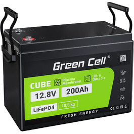 Акумулятор Green Cell LiFePO4 200Ah 12,8 В, літієва батарея 2560 Втгод з BMS, термін служби 10 років, 5500 циклів