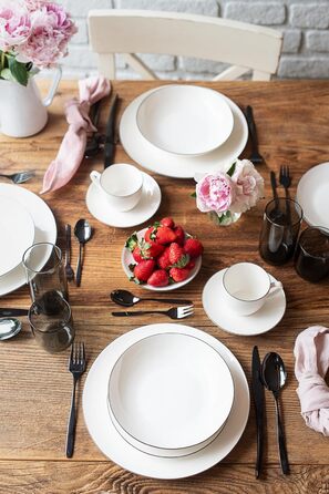 Серія MÄSER Felise: елегантний кавовий сервіз на 6 осіб, з чорним обідком, порцеляна, білий (Тарілька)