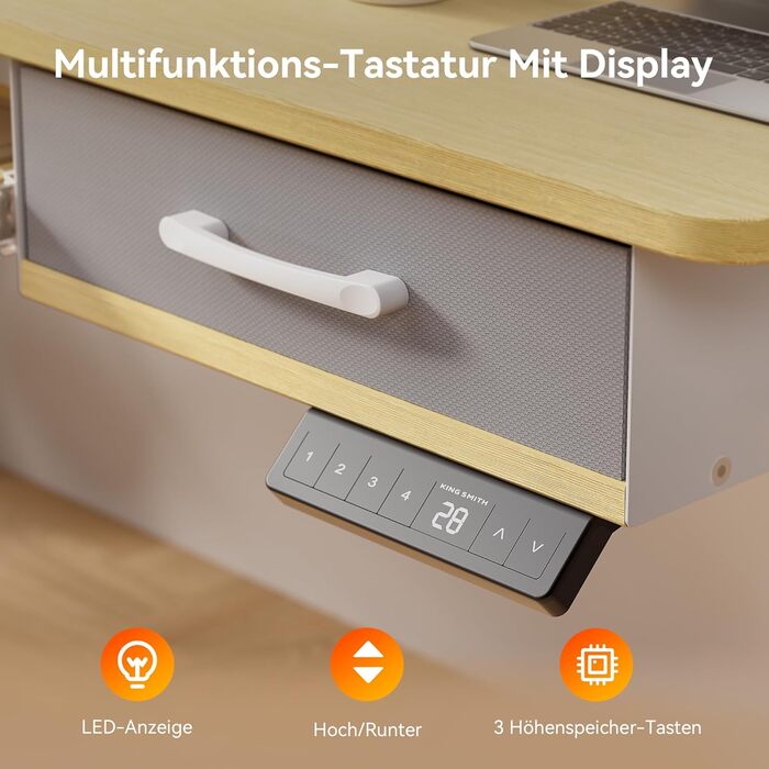 Регульований стіл WALKINGDESK для дому та офісу: електричний, з ящиками та підставкою для клавіатури (160x60 см, білий дуб)