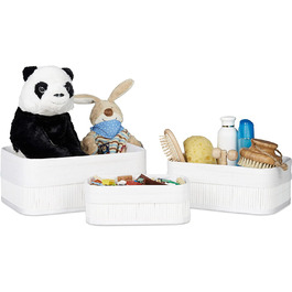Кошик для зберігання Relaxdays, набір з 3 предметів, тканинна кришка, бамбуковий прямокутний кошик, аксесуари для ванної кімнати, іграшки, універсальний кошик, (білий)