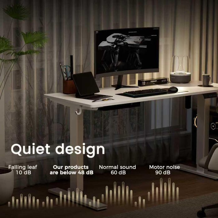 Електричний стіл з регулюванням висоти 60x110 см, з пам'яттю та захистом від зіткнень, для офісу, дому та геймінгу (білий)