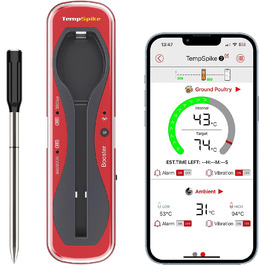 Термометр для м'яса ThermoPro TempSpike бездротовий 150 м Bluetooth Термометр для гриля IP67 Термометр для смаження м'яса Термометр для духовки Гриль Коптильня Гриль Роттердам Фритюрниця Безпечний для миття в посудомийній машині (Червоний)