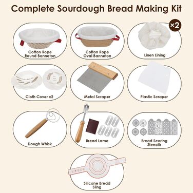 Набір для випічки хліба: корзинка з бавовняного шнура, набір для закваски, аксесуари для випічки, дріжджовий міксер, скребок для тіста, для початківців