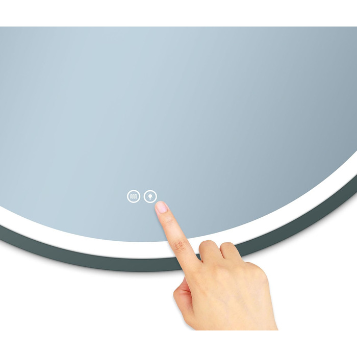 LED дзеркало для ванної кімнати Home Glow круглої форми 80 см – з підсвічуванням, проти запотівання, сенсорним вимикачем, металевим каркасом (графіт)