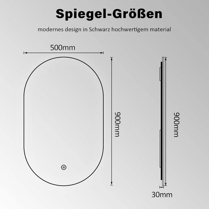 Дзеркало для ванної кімнати з LED-підсвічуванням 40x60 см, 3 кольори світла, сенсорне керування, IP67, енергозберігаюче, для ванної та вітальні