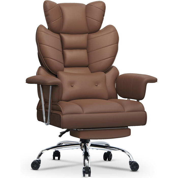 Ергономічне крісло для офісу з висувною підніжкою, регульоване по висоті, велика м'яка спинка, індивідуальна підтримка попереку, крісло для начальника з PU-шкіри, з підніжкою