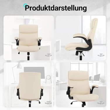 Офісний крісло Colamy: ергономічне, з високою спинкою, регульовані підлокітники, шкіряне покриття (слонова кістка)