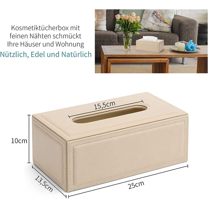 Коробка для косметичних серветок Vlando 25х13,5х10 см кремово-бежева