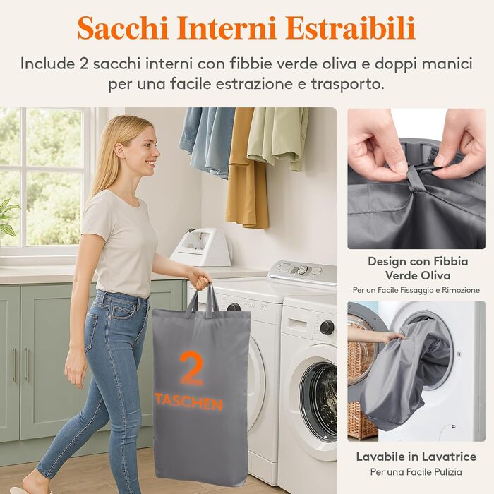 Кошик для білизни з кришкою Lifewit, великий, 145L, сірий, для спальні та ванної кімнати