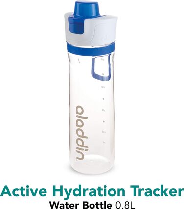 Пляшка для води Aladdin Active Hydration Tracker Sport 0.8 л - Керування однією рукою Герметична кришка - Функція поповнення - Без бісфенолу А - Гладкий носик - Ремінець для перенесення пальців - Можна мити в посудомийній машині (синій)