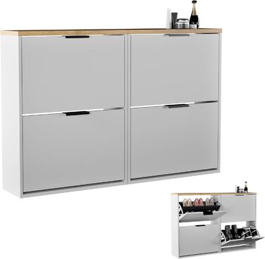 Взуттєва шафа Planetmöbel, вузька, з 6 полицями, 60 x 23 x 118 см, біло-сіра