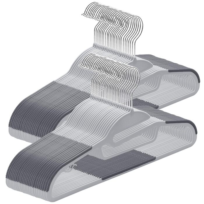 Плечики для одягу з пластику, 50 шт. з неслизьким покриттям, для сорочок та краваток, обертаються на 360°, сірий + сріблястий, APY0450G