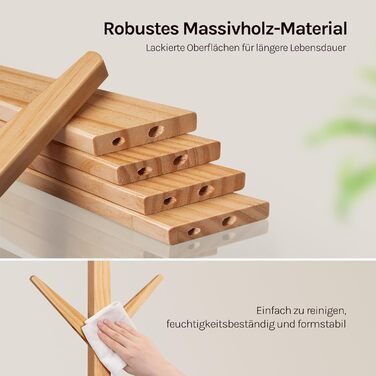 Вільхувана вішалка для одягу WOLTU з 8 гачками, 180 см, дерев'яна, настінна, для дому