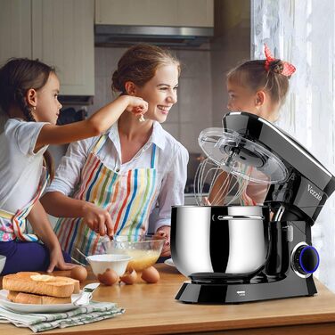 Кухонна машина Vezzio 1500W з чашею 8.5л з нержавіючої сталі, 10 швидкостей, для замішування та збивання тіста (чорна)