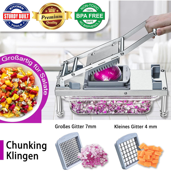 Подрібнювач овочів 8-в-1 з контейнером, набір для нарізки овочів та салатів, з нержавіючої сталі