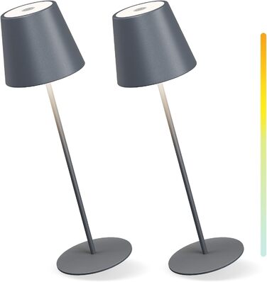 Стійка лампа MALUX бездротова, сенсорне керування, регульоване тепле біле світло 2700K-4000K, метал, LED, акумулятор, вологостійка IP54, для саду, їдальні, спальні, робочого кабінету, балкону, готелю (темно-сірий) (тепло-сірий *2)