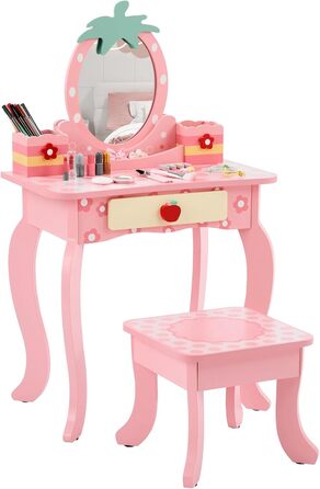 Детский туалетный столик LEADZM с пуфом для девочек, с двумя зеркалами 180°, с ящиком, белый и розовый, для детей 3-9 лет