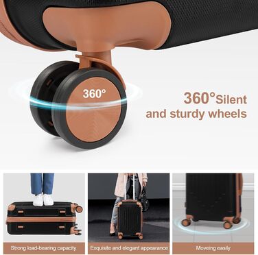 Набір валіз LEADZM 3 шт. з захистом кутів, жорсткий набір валіз-ролерів з ABS, телескопічна ручка, ручна поклажа (чорно-коричневий)