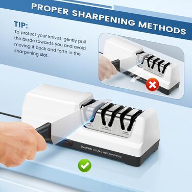 Електричний точило для ножів MusyVocay з алмазним покриттям, професійне 3-ступеневе, кухонне, для грубого шліфування та ремонту