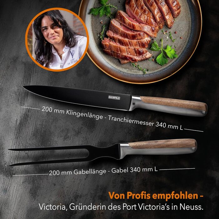 Набір ножів у блоці (6 шт) Premium – професійний кухонний набір з магнітного блоку з акації (чорний, з керамічним покриттям)