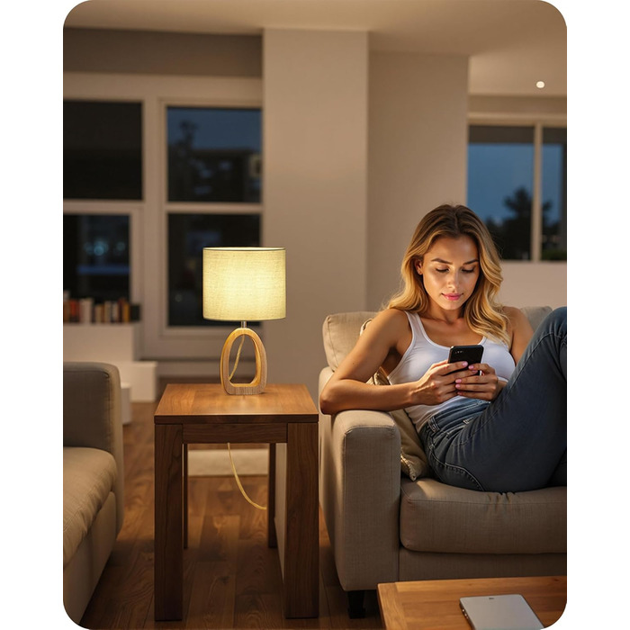 Дерев'яна настільна лампа GOEBLESON для спальні, вітальні, готелю. Сучасний дизайн, тепле світло 2700K, E27, подарунок. Модель ZME07TLD05N1 (кільцеподібна)