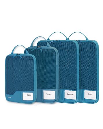 Набір компресійних органайзерів для валізи та рюкзака ECOHUB, 4 шт, з мітками та сітчастим підсиленням, екологічні дорожні сумки для одягу (Синій)