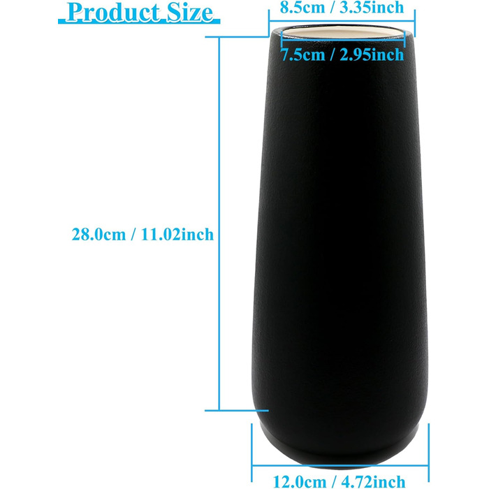 Керамічна ваза чорна 28 см, матова поверхня, для квітів, декор інтер'єру, ваза для сухоцвітів, бохо стиль