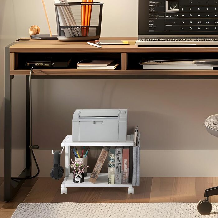 Друкерний стіл Shinoske з 2 рівнями, ролик з дерева та металу, 45x29x33 см. Підходить для принтера, сканера, факсу, офісу та дому