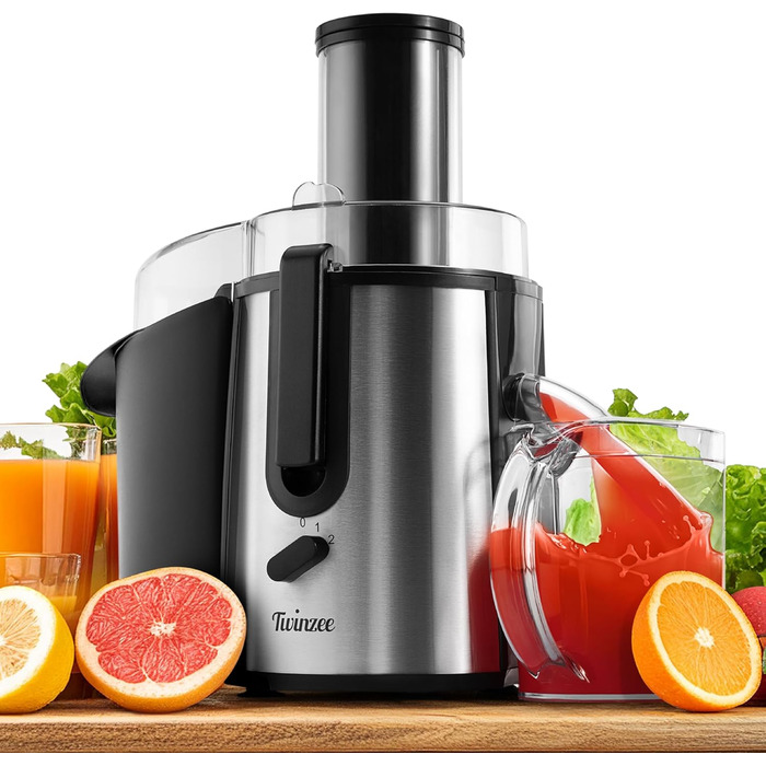 Twinzee 850W електричний соковитискач для овочів та фруктів з 2 швидкостями та широким завантажувальним отвором (75 мм)