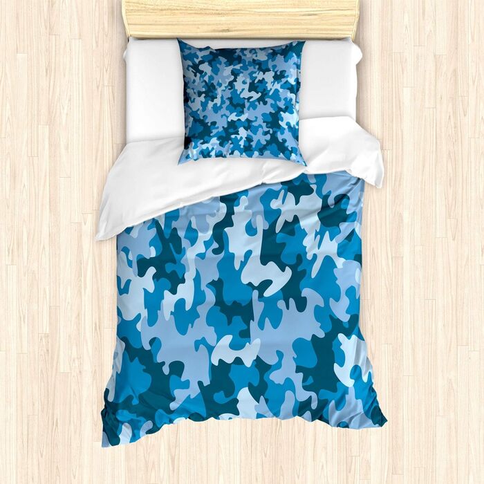 Набір камуфляжних підковдр ABAKUHAUS для двоспальних ліжок, барвиста композиція Візерунок Арт, захист від кліщів Алергікам, які підходять для наволочок, (135 см х 200 см - 80 х 80 см, синій і різнокольоровий)