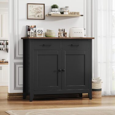 Кухонна шафа HOCSOK з робочою поверхнею, буфет з 2 шухлядами та 2 дверцятами, для кухні, вітальні, їдальні, передпокою, дерево, стиль кантрі, білий (чорний)