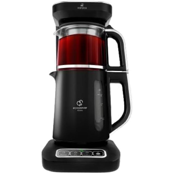 Чайоварка-робот Karaca Çaysever Pro 4-в-1: чайник, кавоварка, фільтр-кавоварка, 2500W, чорний & хром, з індикатором свіжості та голосовими підказками (великий, хром)