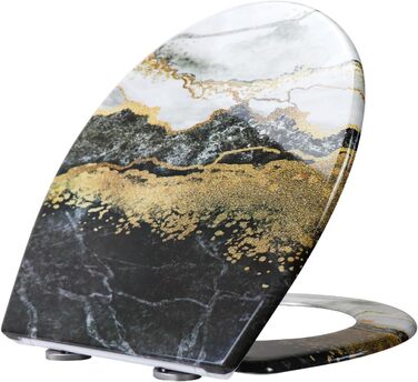 Кришка для унітазу з автоматичним опусканням, з мотивом, з функцією швидкого зняття, кріплення зверху, з Duroplast (UF81950) A Marmor