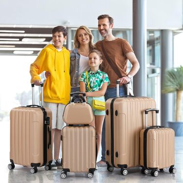 Набір валіз LALAHO 3/4/5 шт. з косметичними сумками, жорсткі валізи з ABS, набір багажу з валізою для макіяжу та ручною покладею, колір шампань