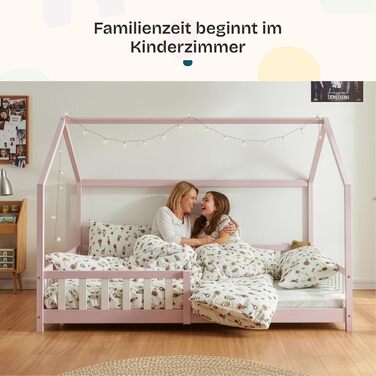 Ліжко дитяче en.casa Hesel, біле, з бортиками та ламелями, Montessori, 120x200 см