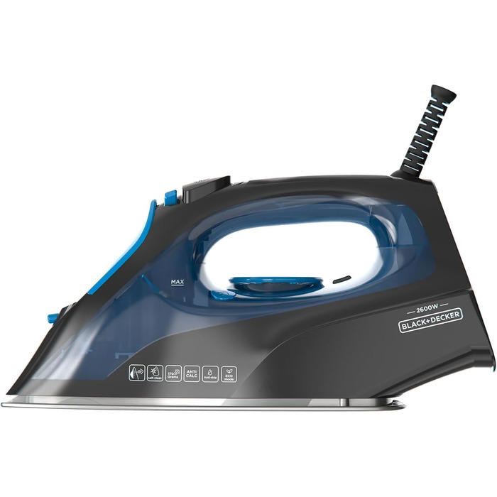 Праска з парою BLACK+DECKER BXIR2605E | 2600W | Потужний паровий удар 170 г/хв | Безперервний струмінь пари 40 г/хв | Нержавіюча сталь, захист від накипу, самоочищення | Ефективно видаляє віруси та бактерії