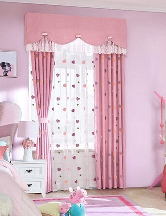 Фіранка для дитячої кімнати для дівчаток, прозора біла з вишивкою у вигляді серця 100 x 245 см (вуаль з рюшами, виготовлена на замовлення)