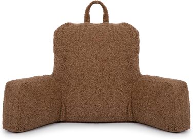 Підголовник Flumi з підлокітниками для читання, перегляду телевізора та відпочинку, подушка для ліжка та дивана знімний чохол, наповнювач Foam, ручка для перенесення (Boucle, коричневий)