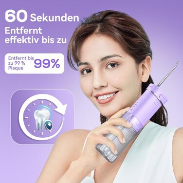 Портативний електричний іригатор для зубів JTF Munddusche Mini - бездротовий, 5 насадок, 4 режими, 230 мл, водонепроникний (фіолетовий)