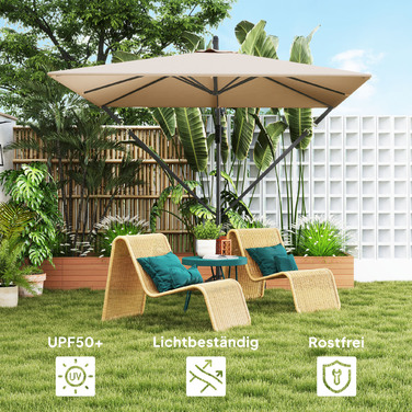 Парасолька Outsunny Centilever Ø260 см із захистом від ультрафіолету 50+ Водовідштовхувальна кривошипна парасолька з підставкою, чохлом, кривошипом, вітрозахистом, ринком Перекидна садова парасолька для балконного патіо хакі
