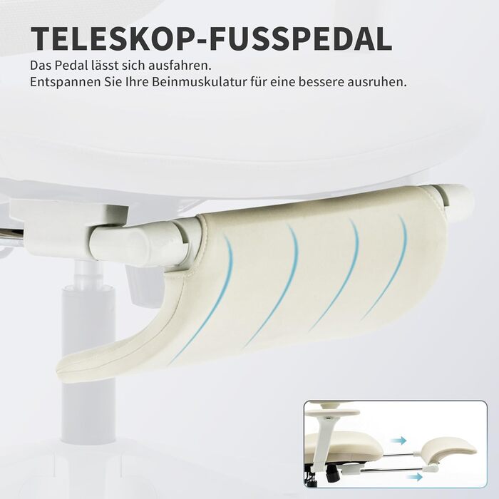 Ергономічне крісло для офісу з підніжкою, висока спинка, 2D-підголівник, відкидні підлокітники, сидіння з губки, сітчастий офісний крісло, крісло для начальника, комп'ютерне крісло для дорослих (кремовий)