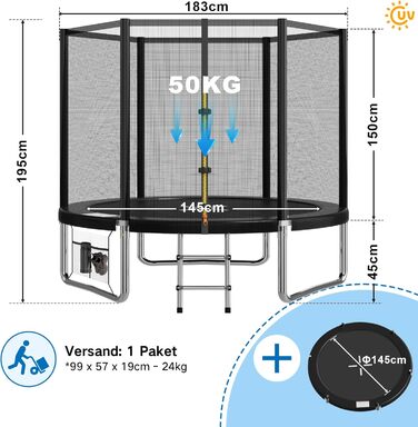 Батут Devoko вуличний Ø183/228/305/366/427 см з сіткою, драбиною та захисним покриттям для дітей та дорослих, сертифікат GS