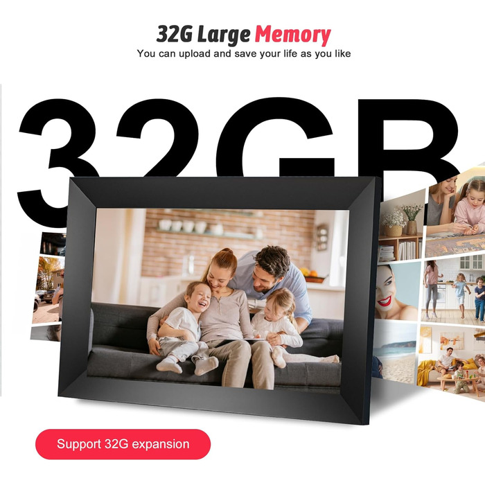 Цифрова фоторамка YUUTY WLAN 10.1 дюймів, 32ГБ, HD IPS LCD сенсорний екран 1280x800, автоматичний поворот, підтримка віддаленого передачі фото