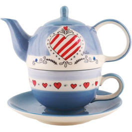 Керамічний чайний сервіз Mila Чайник для одного доброго часу приблизно 400 мл з чашкою та під чашкою Чайний сервіз для однієї особи з романтичним дизайном серця як подарунок на День святого Валентина або весілля