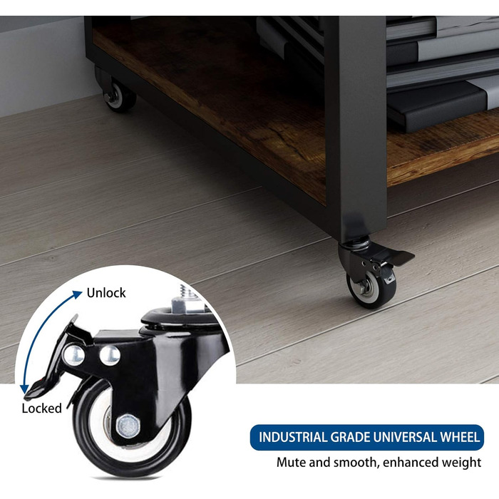 Підставка для принтера Natwind, 2 ящики, 50x50x32 см, великий стіл для принтера, копіювальна стійка під стіл, роликовий візок з полицею для паперу, тримач для принтера на коліщатках для домашнього офісу (ретро)