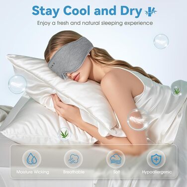 Маска для сну MUSICOZY з навушниками | 3D маска для сну з Bluetooth 5.4, м'яка бамбукова тканина, для подорожей та відпочинку (Гайда-сірий)