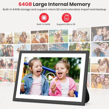 Цифровий фоторамка Frameo 10.1 дюймів: 64GB, 2K сенсорний екран, автоповорот, Frameo App
