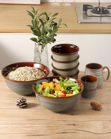 Набір керамічних мисок для перемішування Hasense, 2.1/1.0/0.5 Qt, ручної роботи, для салатів, кухні, зберігання, випічки, мікрохвильовки, посудомийної машини, з додаванням глини, білий (2400 мл)