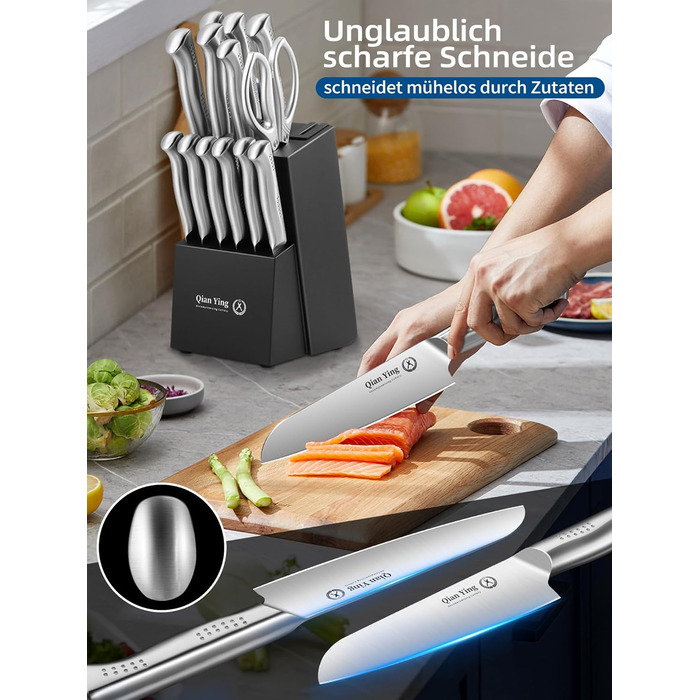 Набір кухонних ножів 14 предметів у блоці: кухонні ножі, ніж кухарський, шліфувальник, подарунок мамі. Білий набір ножів