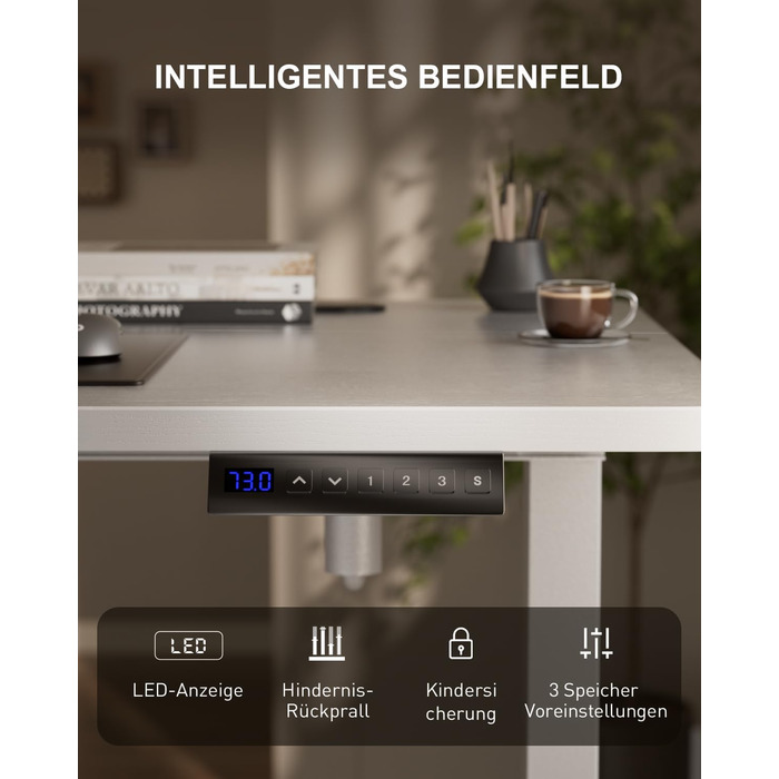 Регульований стіл з USB-зарядкою та розеткою, 100 × 60 см. Електричний стіл, регульований комп'ютерний стіл з 3-функціональною пам'яттю, білий. 100 x 60 см